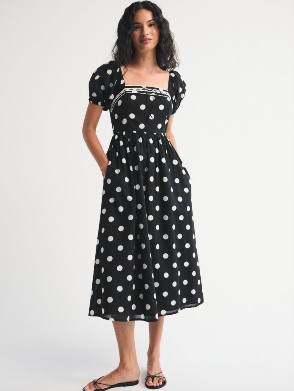 Abercrombie Emerson Puff Sleeve Midi Dress, Polka Dot
